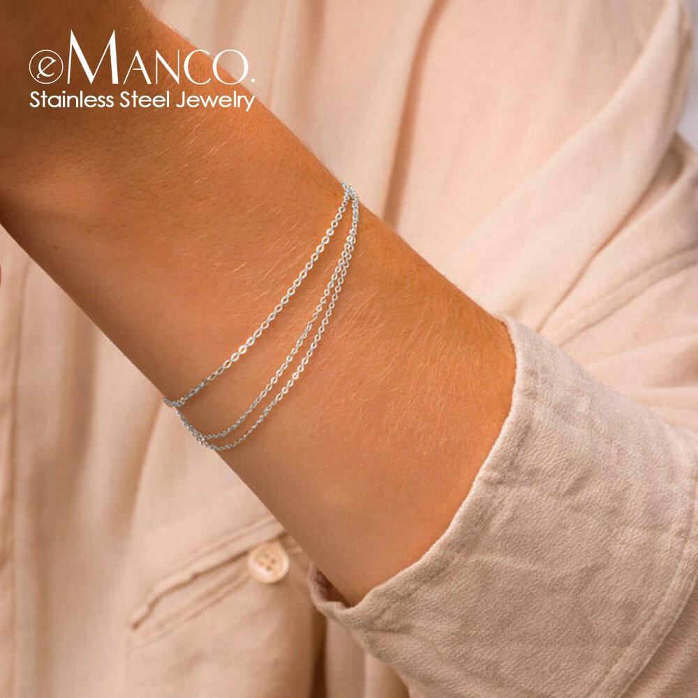 EMANCO Fashion Simple Chain Silver Color Bracelet Jewelry Multi-layer Thin Chain Bracelet Ladies Stainless Steel Chain Wholesale