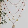 Bead Clavicle Chain Women Sun Moon Star Bowknot Clavicle Necklace Y2K Multilayer Necklace  Girls