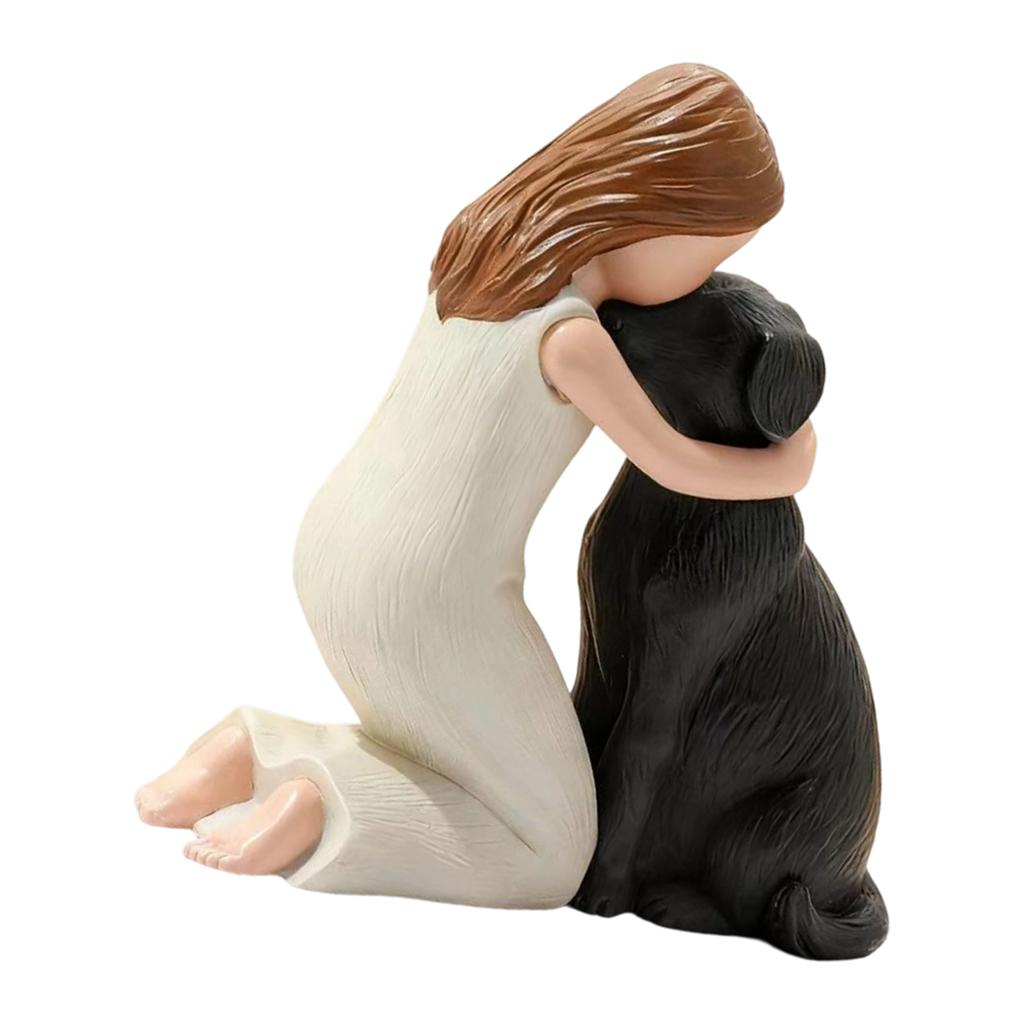 Girl Hugging Pet Dog Miniature Statue Decorative Resin Ornament Loss of Pet Sympathy Gift for Animal Pet Lover Present
