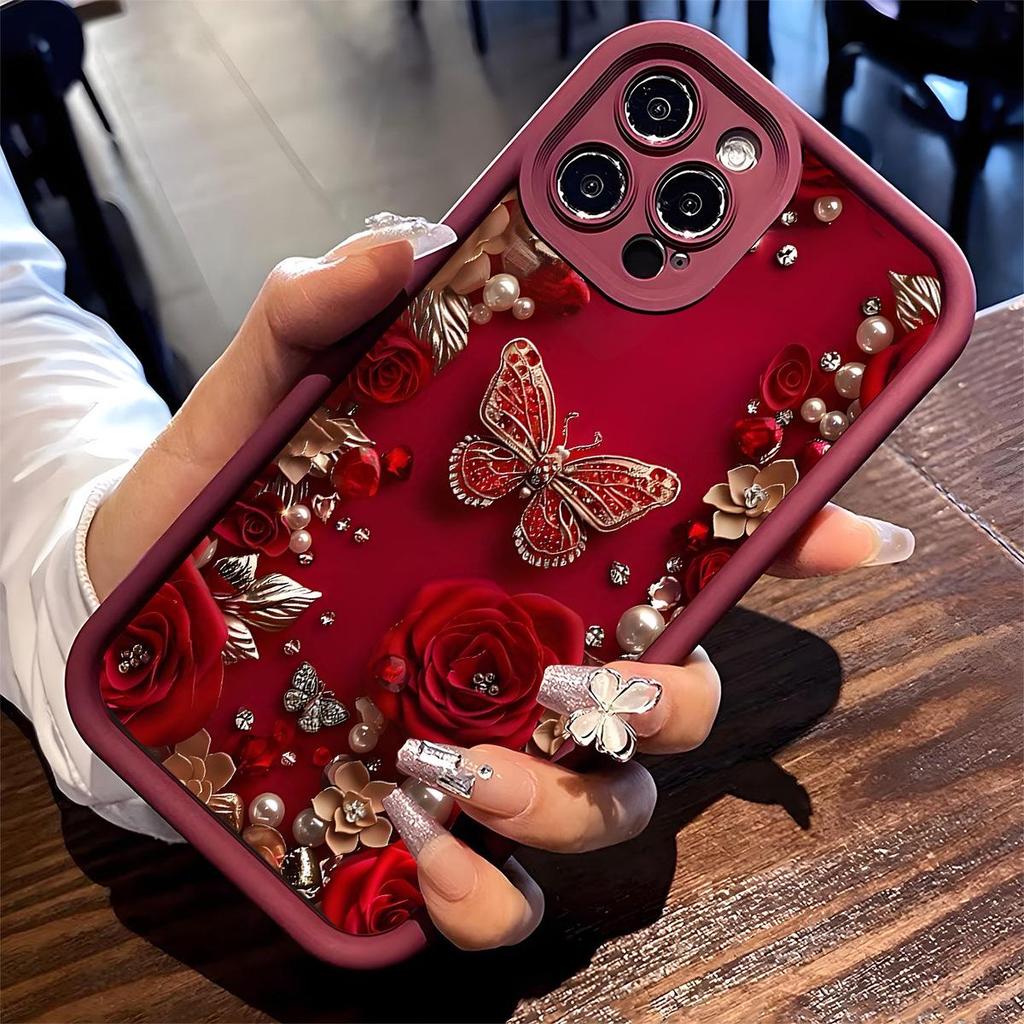 Черный кейс из песчаника с желобками в виде бабочек для iPhone 15/16/17