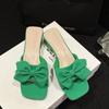 Модные женские летние тапочки с бантом, элегантная женская обувь 2024 года, пляжная обувь для женщин, низкие каблуки, открытые тапочки, домашняя обувь на распродаже