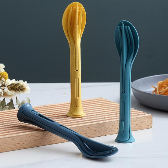 Портативный набор столовых приборов 3-в-1 с вилкой, ложкой, ножом, пищевой, многоразовый, для кемпинга на открытом воздухе, пикника, пеших походов