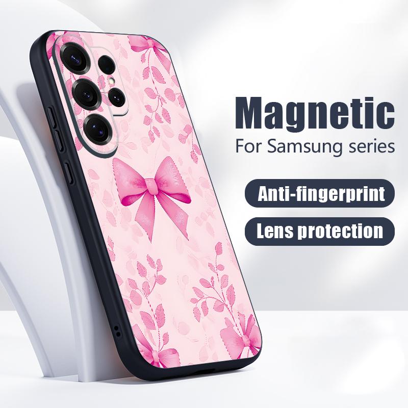 Милый мультяшный принт с бантами Магнитный чехол для Samsung S26 Ultra S25 Edge S24 FE S23 S22 Plus A54 A15 A35 A55 A16 A36 A56 A17 A37 A57 5G Матовый чехол