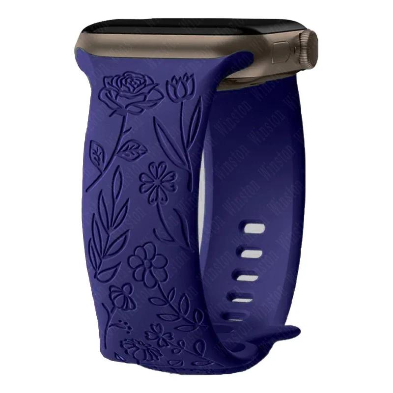 Ремешок с гравировкой и цветочным узором для Apple Watch Band Ultra 2 49/ 46/ 45/ 44/ 40/ 42 мм, браслет IWatch Series 10 9 8 7 6 SE 5 4