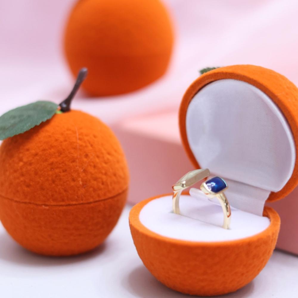 Dustyproof Flocking Jewelry Box Space Saving Orange Jewelry Box Orange Ring Box Ring Storage