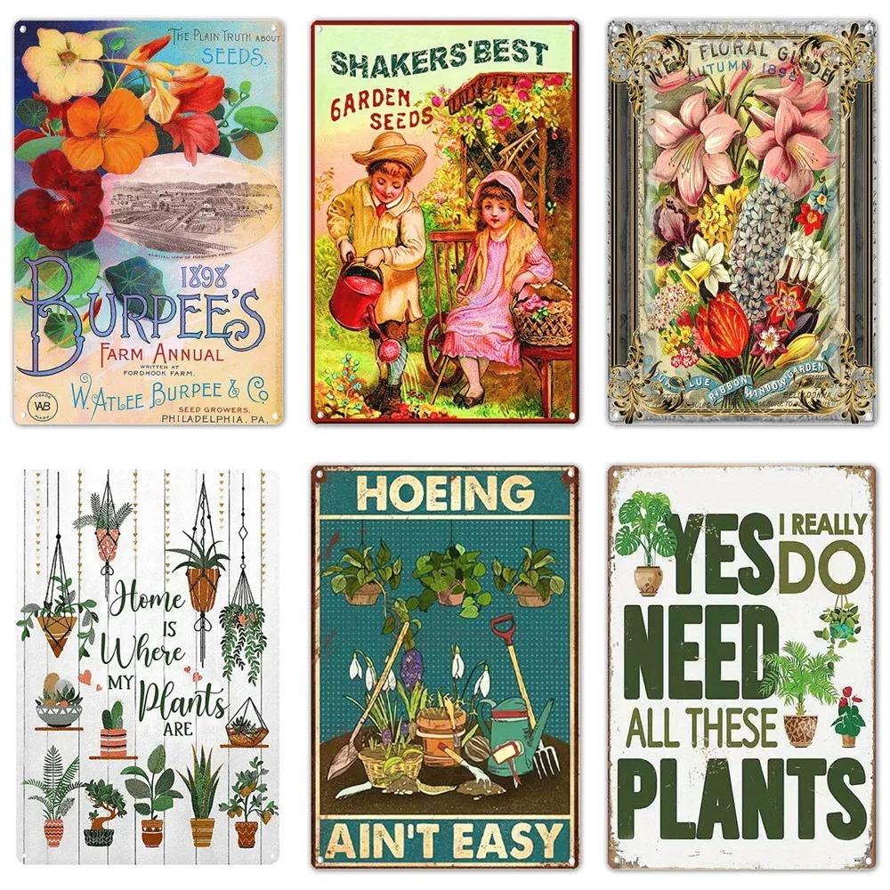 Retro Distressed Gardening Plant Slogan Metal Sign Houseplant Guide Floral Graphic Wall Plate Garden Room Farm Rustic Wall Decor