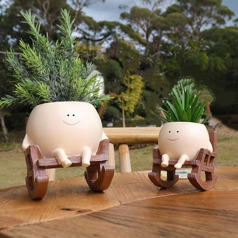 1 шт. Милый керамический горшок для суккулентов – Мини-кашпо в виде улыбающегося кресла-качалки для декора дома и сада