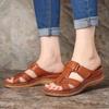 Large Size Summer Casual Retro Wedge Heel Thick Sole Sewn Shoe Leather One-character Women's Cool Slippers