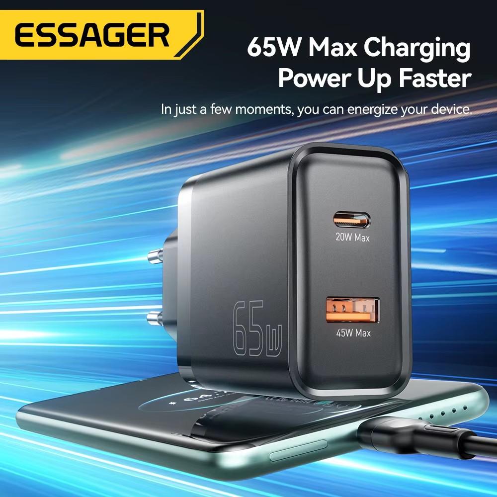 Essager 65 Вт GaN зарядное устройство быстрая зарядка QC4.0 PD3.0 USB Type C зарядное устройство портативное быстрое зарядное устройство для ноутбука iPhone 15 14 13Pro MacBook