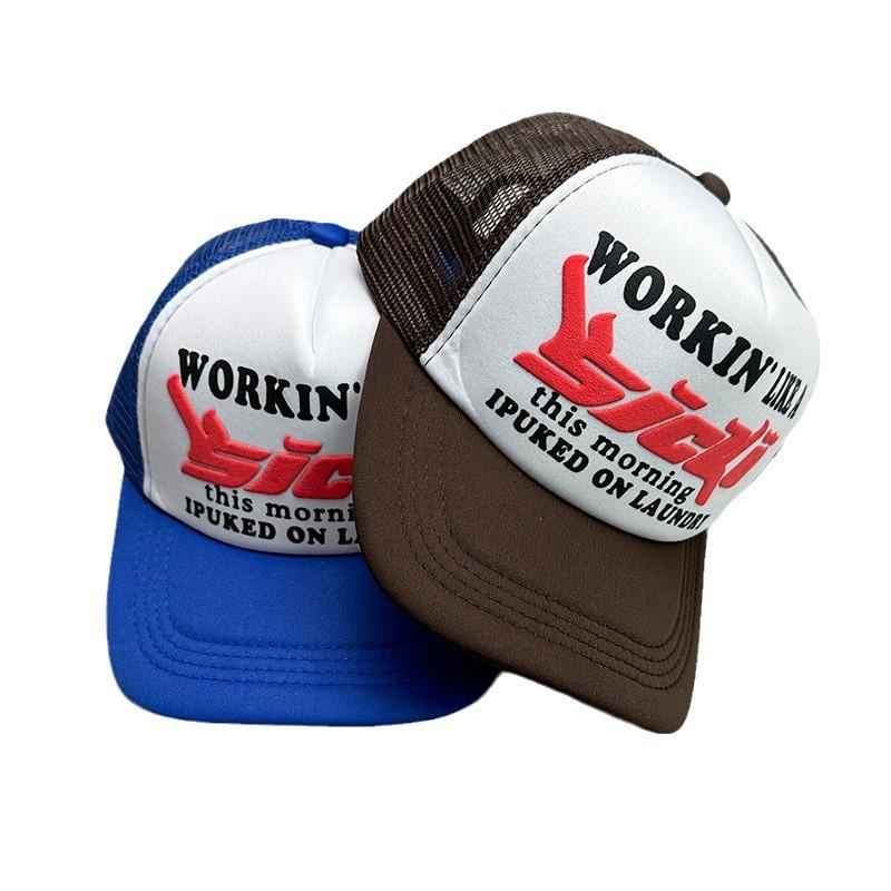 Vintage Letter Print Baseball Cap Unisex Street Hip Hop Half Mesh Breathable Outdoor Fashion