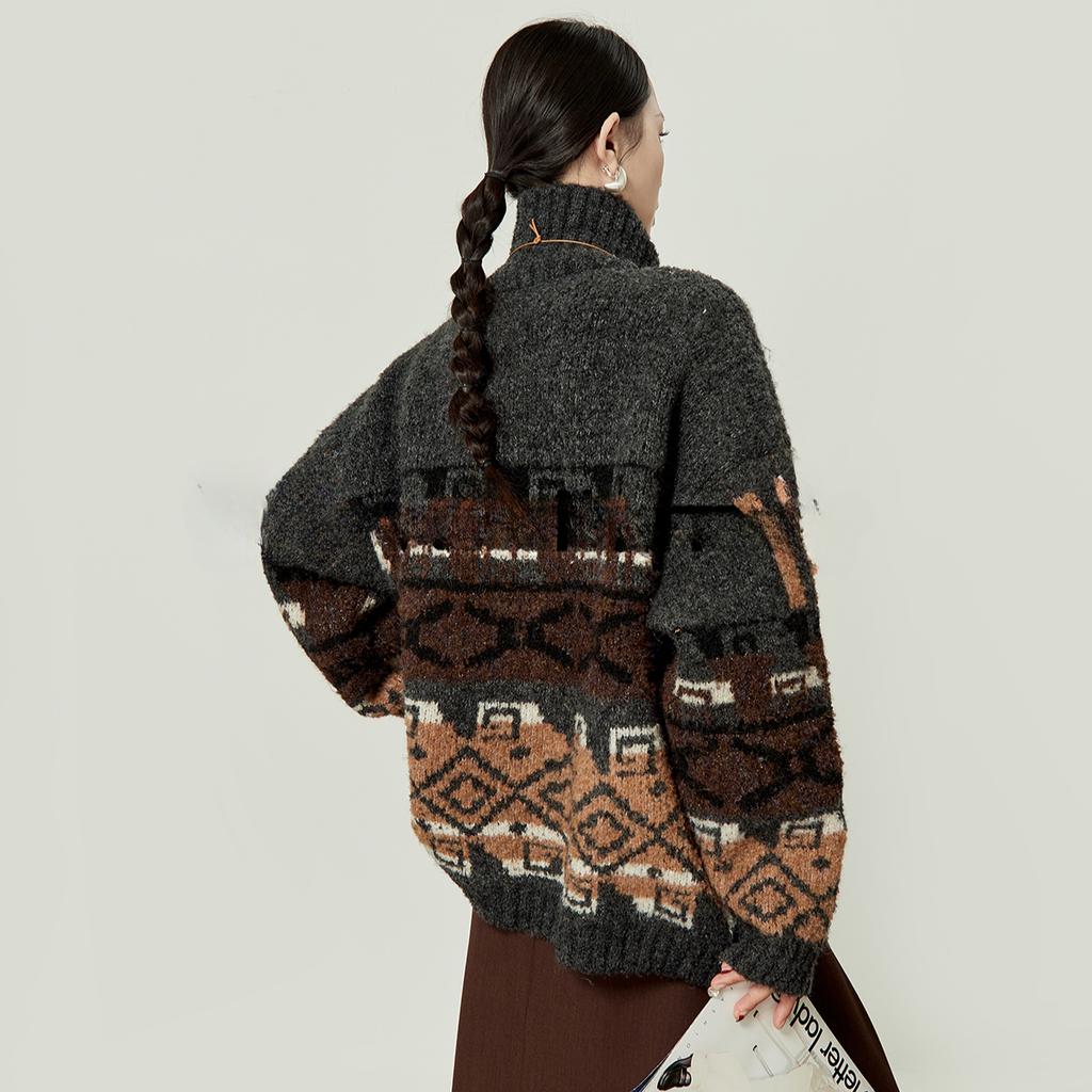 Dimanaf 2025 Plus Size Autumn Sweaters Cardigan Pockets Women Pattern Printing Buttons Sweaters Knitting Loose Sweater