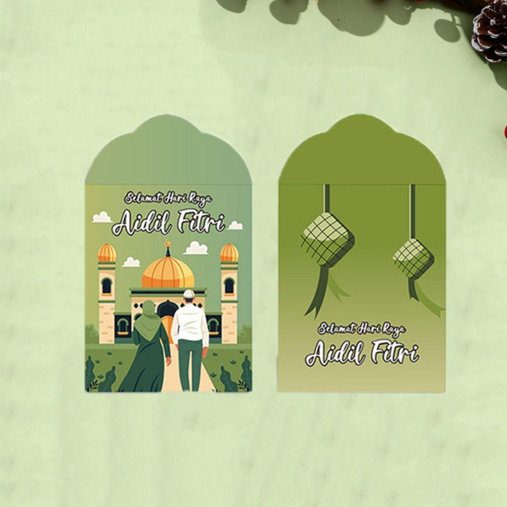 6Pcs Moon Castle Green New Year Red Envelope Paper Money Packet Eid Mubarak Money Packet Wedding