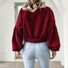 Autumn Women Lapel Lantern Sleeve Cropped Jacket Solid Color Single Breasted Overcoat Outwear Vintage Corduroy Coat
