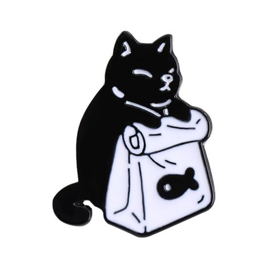 Brooch Pin Exquisite Costume Accessories Lapel Badge Cute Cartoon Black White Cat Animal Badge