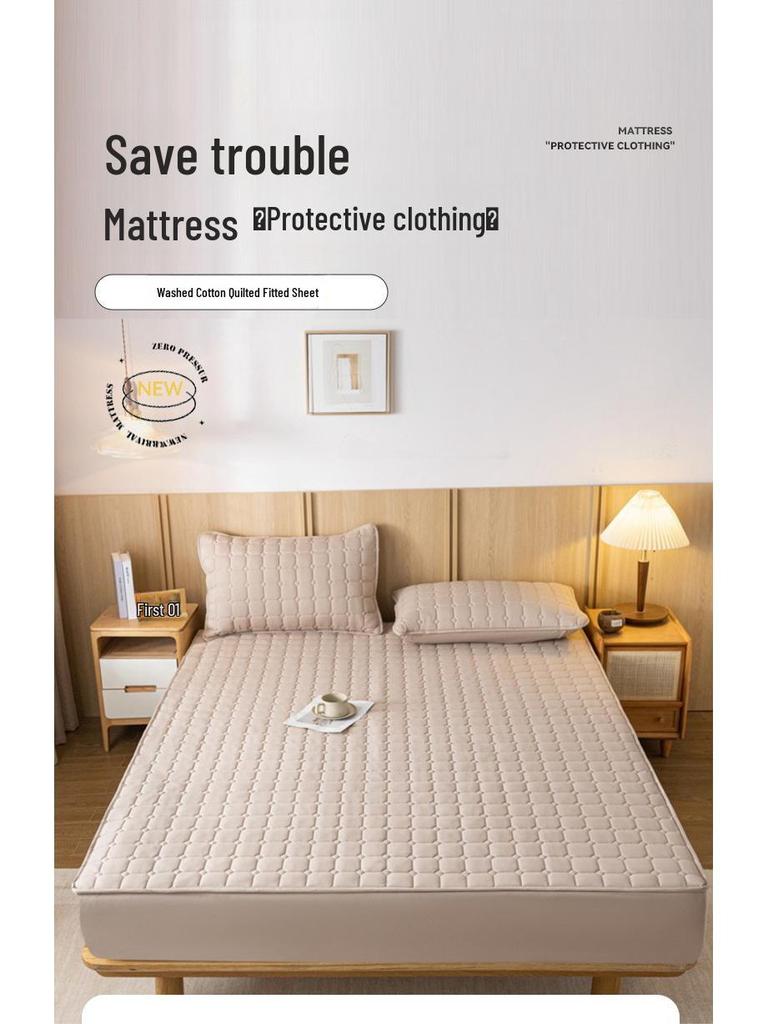 Нескользящее однотонное стеганое покрывало: Приятный для кожи, выстиранный хлопок