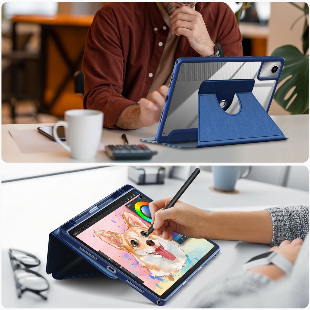 Чехол для Lenovo Tab M11 TB330/Xiaoxin Pad 11 2024 Вращающаяся подставка ПУ кожа+Акрил+ТПУ Чехол для планшета