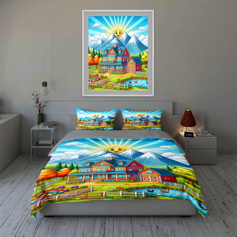 Sunny countryside scene Bedding Duvet cover sets Duvet covers Pillowcases gifts (1 * Duvet Cover 2 * Pillowcases, without duvet insert)