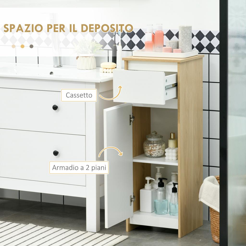 Bathroom Cabinet with Drawer and with Adjustable Internal Shelf. Made of MDF. 32.6x30x90cm