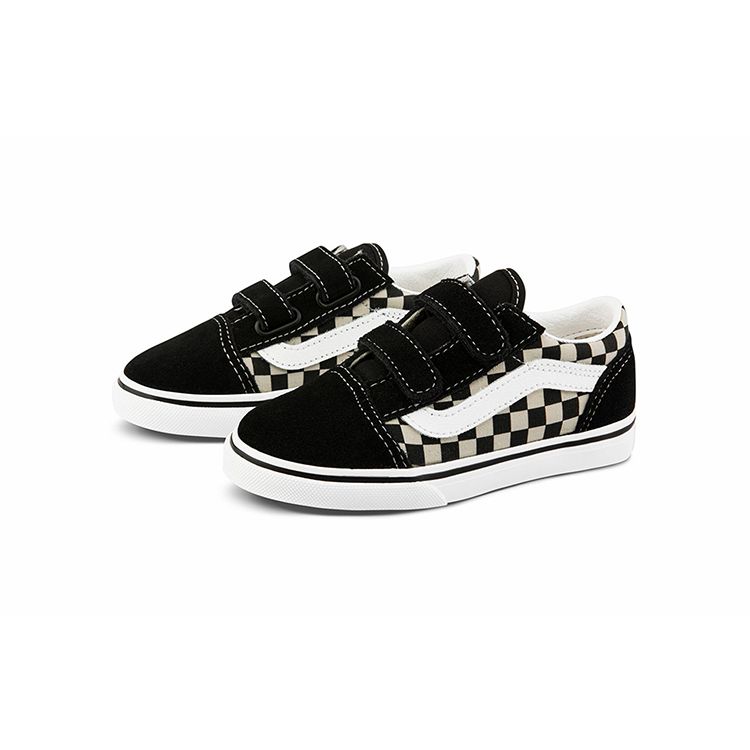 Vans Old Skool V Toddler Primary Check Baby Sneakers Black White VN0A38JNP0S