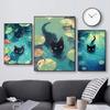 Retro Cute Black Cat And Lotus Landscap Canvas Paintings Impression Monet Posters and Prints Wall Pictures For Living Room Decor