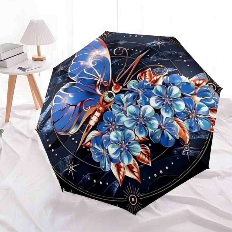 1pc Butterfly Flowers Mandala Artwork Umbrella with Plastic Handle,Suitable for All Seasons Home Travel Outdoor UmbrellaDD158