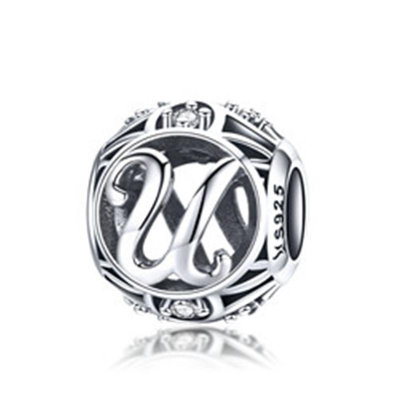 BAMOER Круглые шармы из стерлингового серебра 925 "Латинский алфавит"