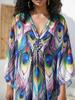 EDOLYNSA Loose Women's Kaftan Robe Long Dress Vibrant color Light jacket Summer wear Homewear Bathing suit cover up Q1634