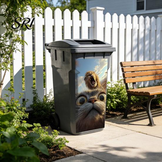 Sunproof Trash Can Wrap Dustbin Sticker Funny Cartoon Animal Wheelie Bin Decal Self Adhesive Cute Monkey Cat Chicken for Door Cans Bins Driveway
