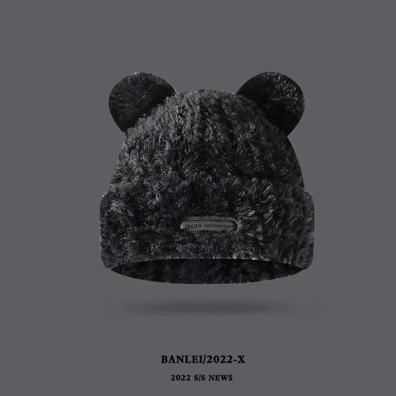 Вязаная шапка с медвежьими ушками на осень и зиму, милая, подчеркивающая маленькое лицо, японская, универсальная, теплая, с защитой ушей, студенческая шерстяная шапка