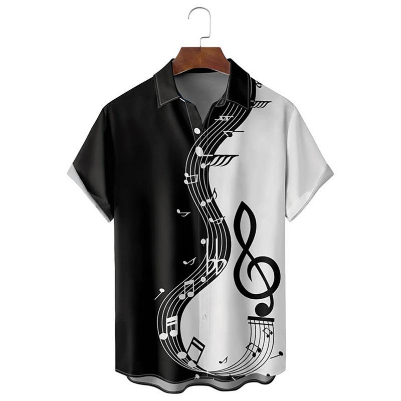 New Men's Shirt Summer Bowling Shirt Note Pattern Printed Daily Short Sleeve Button Comfortable Casual Men's Clothing