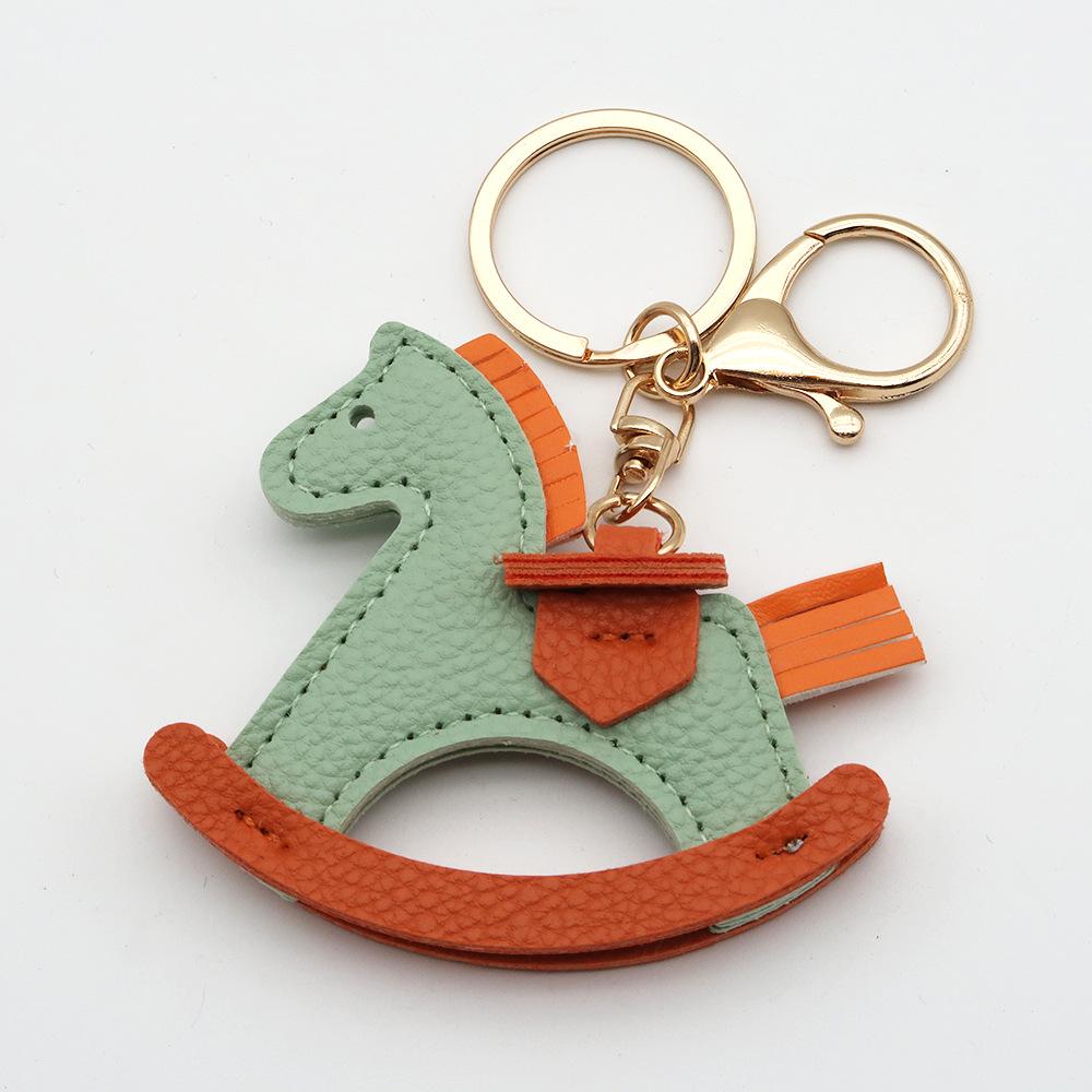 TikTok Trendy Leather Horse Keychain Pendant - Cartoon Rocking Horse Bag Charm