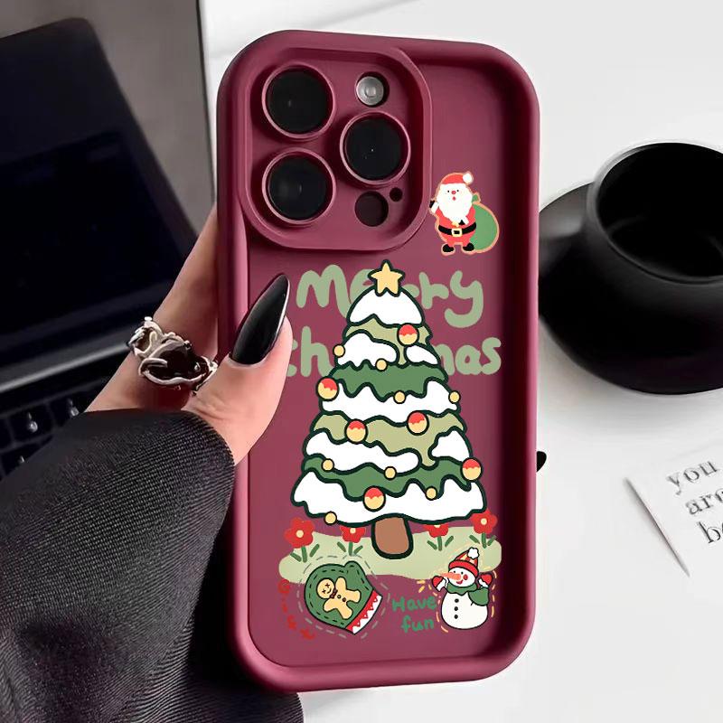 Чехол для телефона с принтом рождественской елки для iPhone 16 15 14 13 12 11 Pro Max X XR XS Max SE2 8 7Plus Ударопрочный силиконовый задний чехол