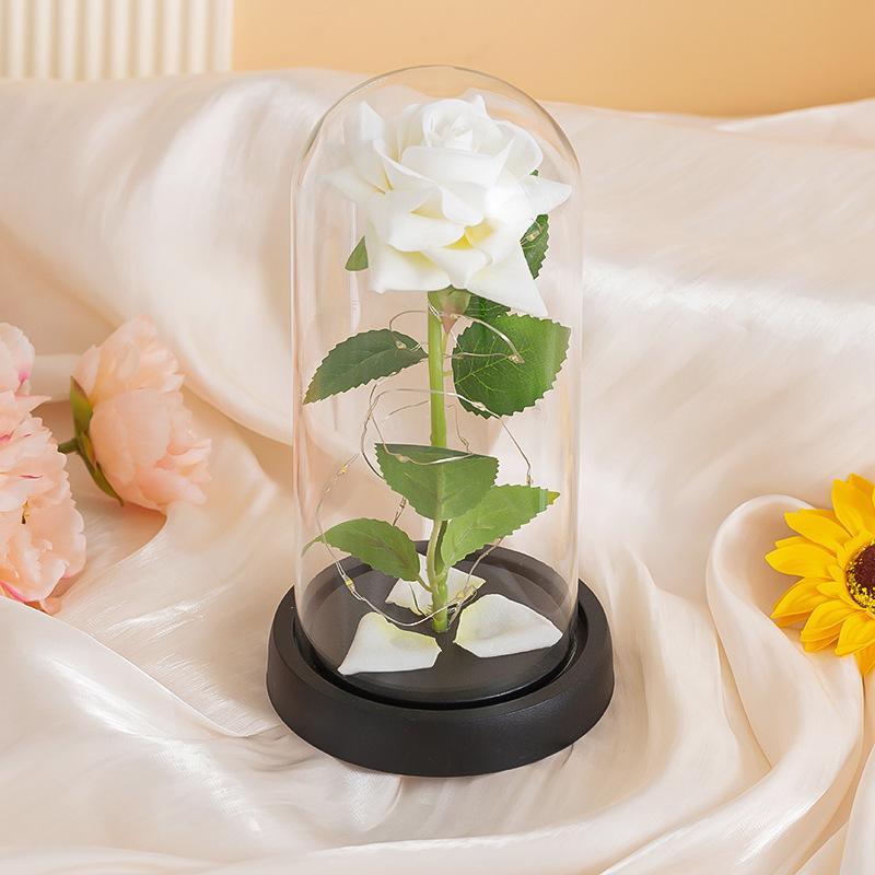 Simulation rose immortal flower glass cover Mother's day Valentine's day Christmas gift decorative ornament