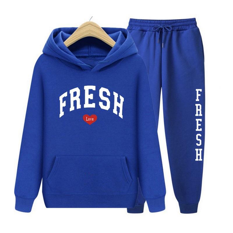 Модный классический узор с буквенным принтом FRESH LOVE, модный спортивный свитшот с принтом, осень/зима, теплая толстовка с начесом, пальто, повседневный комплект