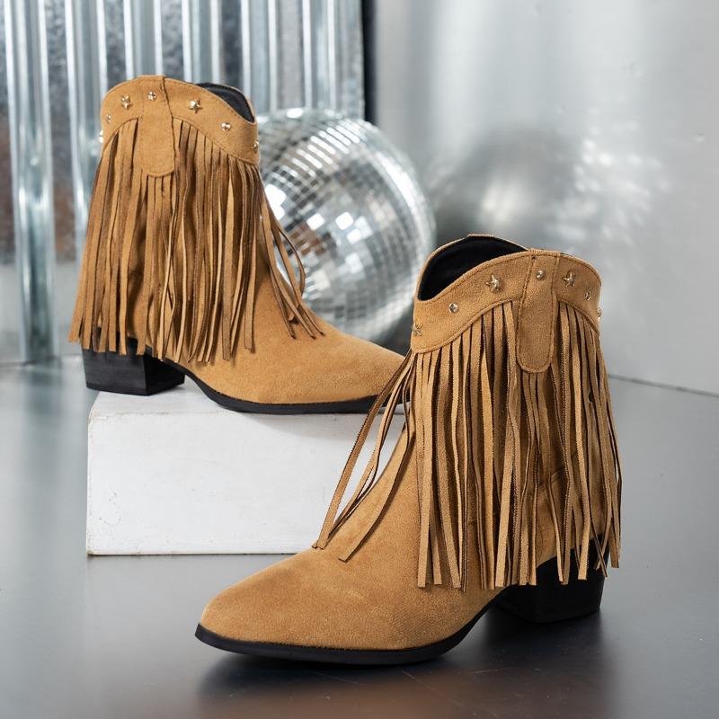 Fashion Lady High Increasing Heel Boots Short Tassel Boot with Fur for Winter and Autumn Chunky Sole Women Warm Shoes Plus Size Brown