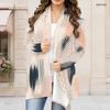 Women Plus Size Long Sleeve Open Front White Printed Cardigan Draped Collar Curved Hem
