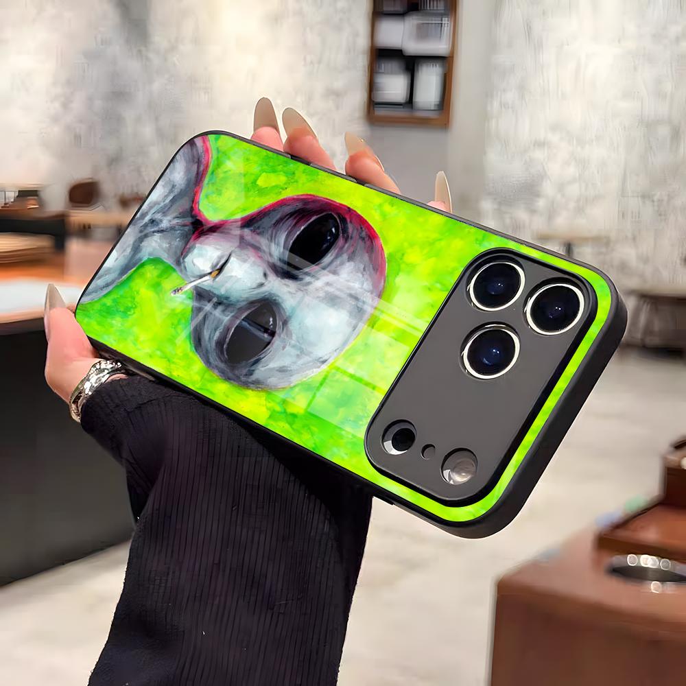 Смешной Космический НЛО Инопланетная Штука Чехол Для Телефона Для IPhone 17 Air 16 E Pro Max 15 14 13 Mini 12 Pro 11 Max Plus Черная Стеклянная Крышка