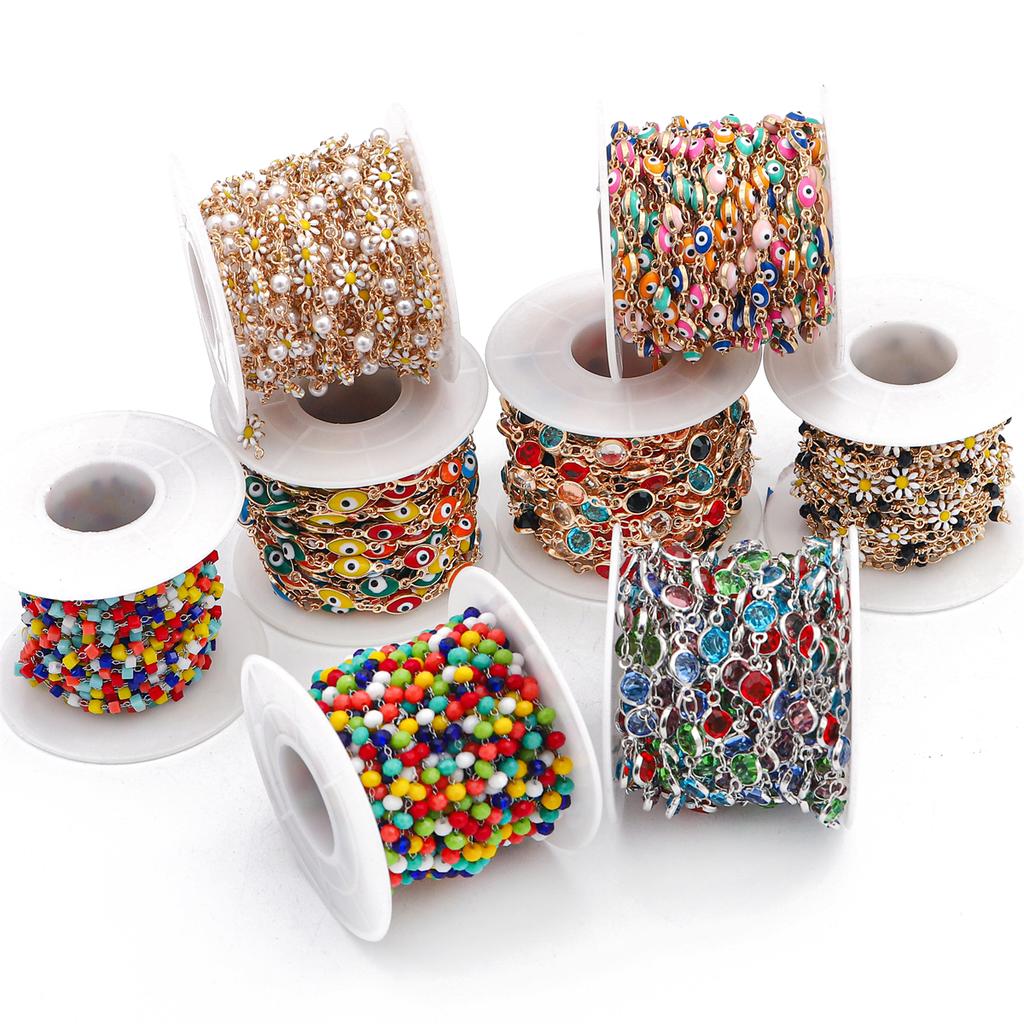 50 см, цепочка ручной работы, цветок ромашки, сглаз, стразы, цепочка из бисера с кристаллами для ожерелья, браслета, сделай сам, фурнитура для изготовления ювелирных изделий