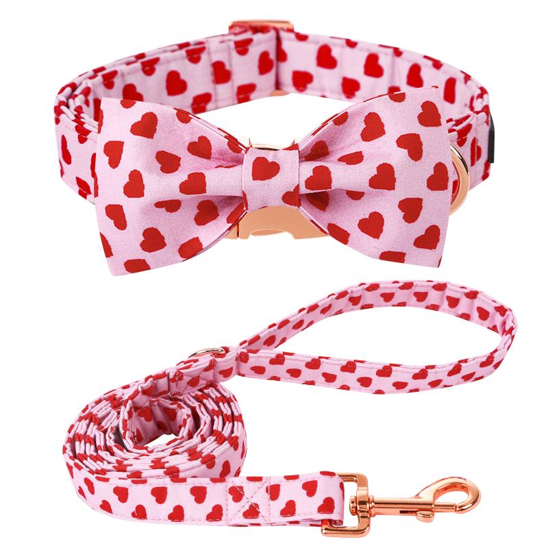 Unique Style Paws Personlized Pink Valentine Dog Collar with Bow Heart Pet Collar Flower Dog Collar Large Medium Small Dog