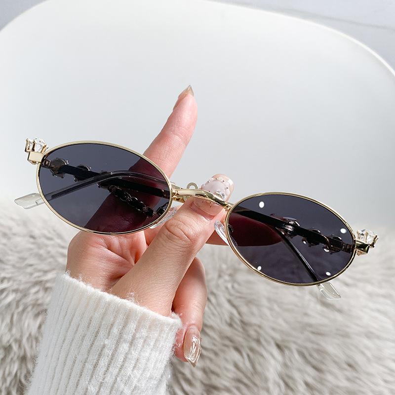 Металлические Панк Овальные Солнцезащитные Очки Женские Мужские Стразы Бриллианты Солнцезащитные Очки Блестящие Оправы для Очков UV400 Модные Очки
