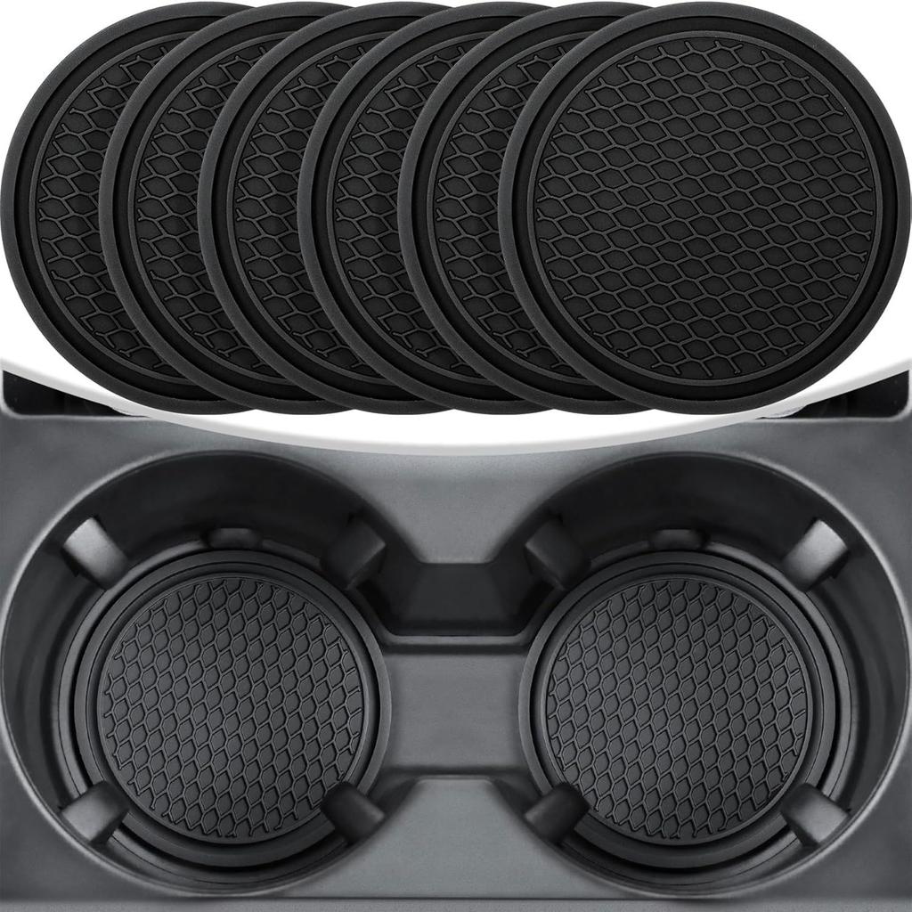 XuJJJJunB Car Coasters, Round, 70mm Diameter, Pack of 2, Black, Absorbent, Non-Slip, Anti-Vibration, Cup Mats for Cars