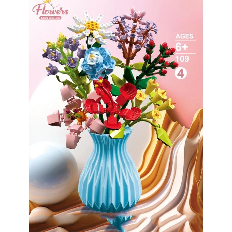 Микро-конструктор с вазой «Вечный букет цветов», набор для креативного украшения дома, совместим с LEGO