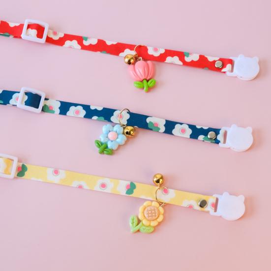 Ошейник для домашних животных, регулируемая пряжка, удобно, легко носить, милый цветочный узор, декоративный колокольчик, цветочное украшение