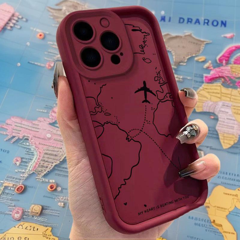 Чехол для Apple iPhone с картой самолета: Совместимо с 13, 14, 15 Pro, 16 Pro Max и 17 для полного покрытия.