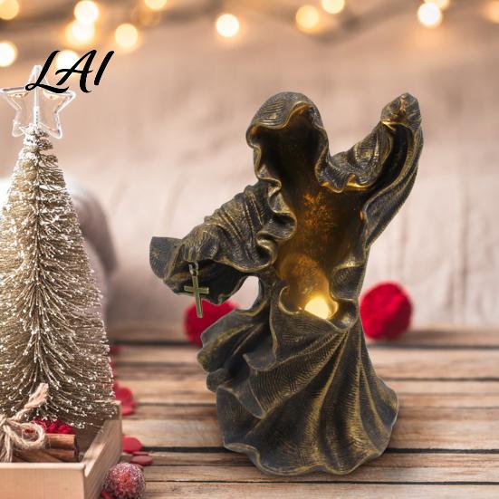 Atmospheric Desktop Decor Resin Gothic Halloween Statue Spooky Tabletop Ghost Decoration with Light Study Room Table Lamp Mysterious Faceless