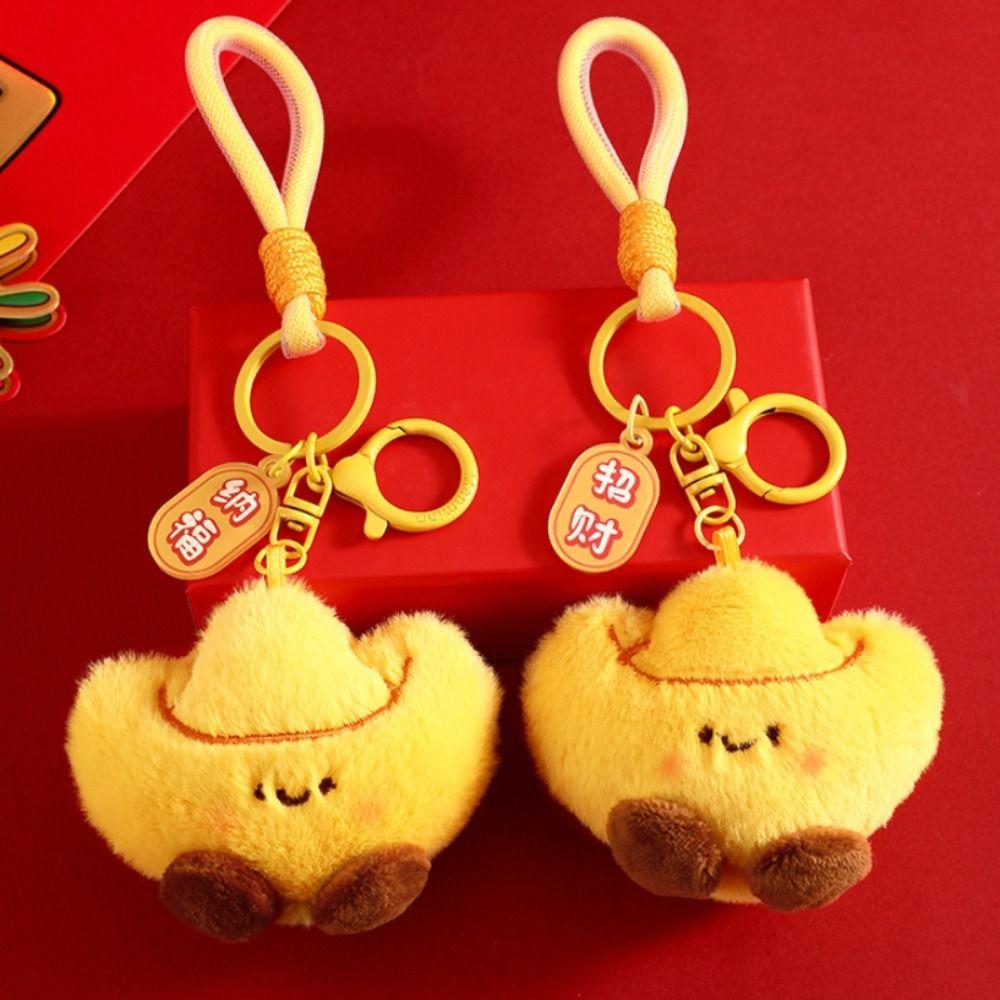 Chinese Style New Year Keyring Blessing Doll Pendant Creative Plush Ingot Keychain Toys