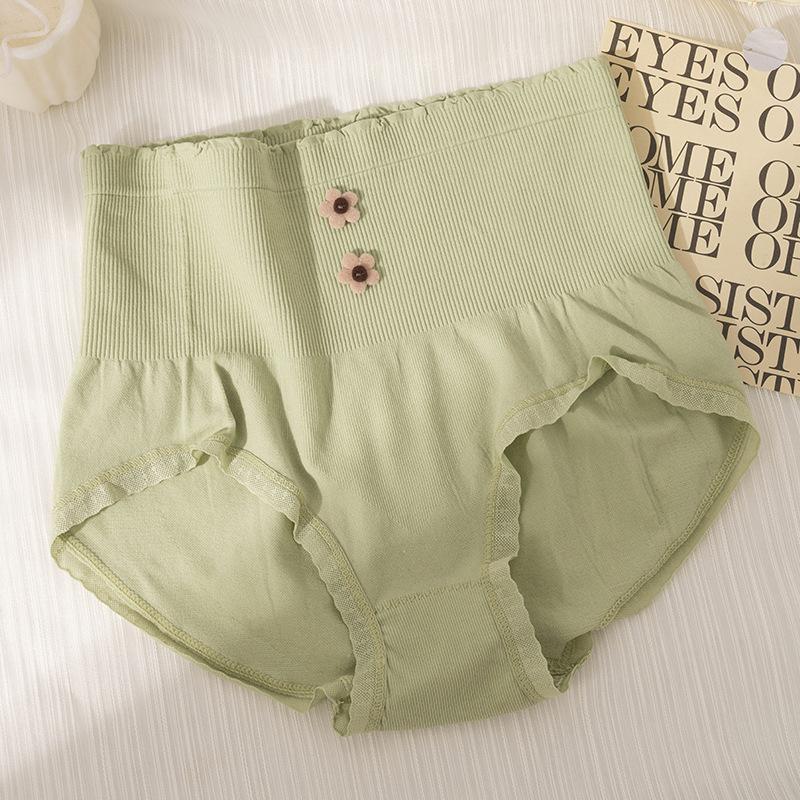 Women's Panties Seamless High Waist Panties Cute Flower Girls Briefs Elastic Underpants Solid Color Ladies Underwear EMA