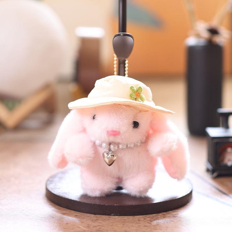 Decor Simulated Pearl Embroidered Flower Hat Cartoon Rabbit Plush Toy Pendant