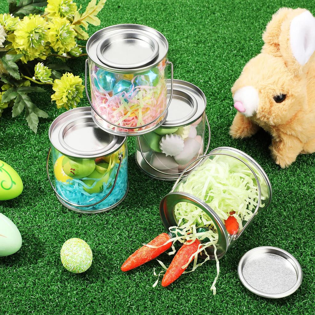 12 Pcs Clear Candy Jars Transparent PVC Paint Cans With Lid DIY Wedding Party Decorations Halloween Trick Or Treat Candy Jar