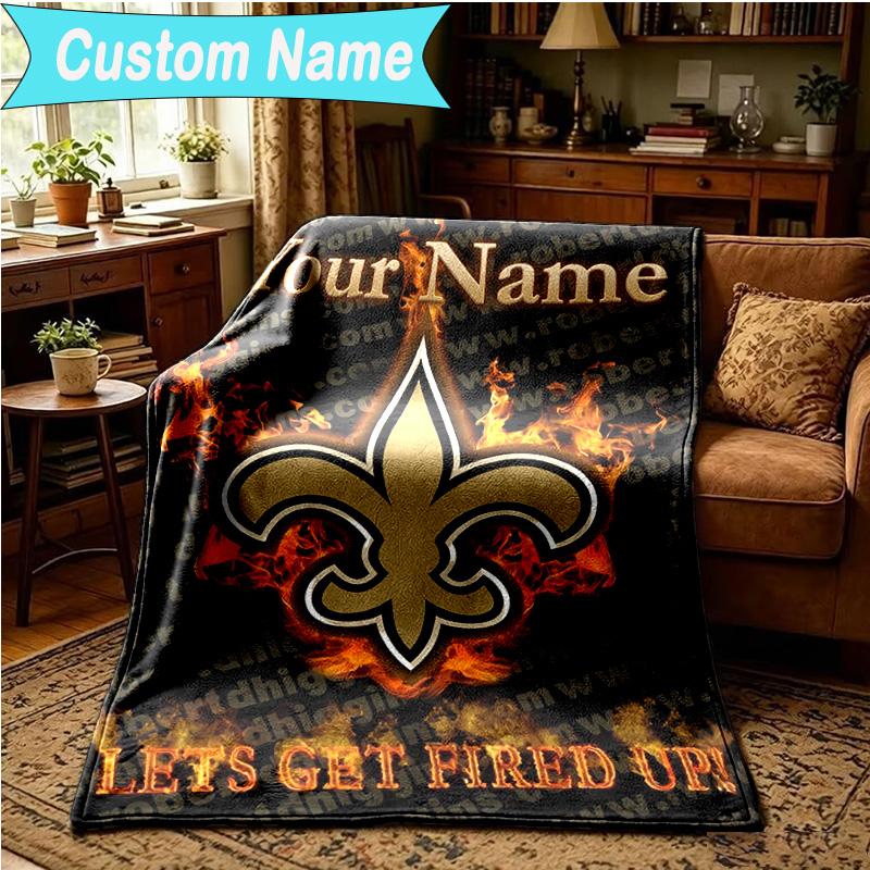1PC Custom Name Blanket Orleans Saints Flannel blankets Patterns Throw Blanket All-Season Soft Gift for Couch, Bed, Camping, Birthday gifts